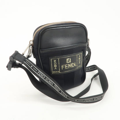 FENDI Pequin Nylon Leather Shoulder Bag Black 7VA456