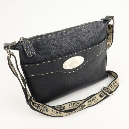 FENDI Selleria Leather Shoulder Bag Crossbody Bag Black 8BT092