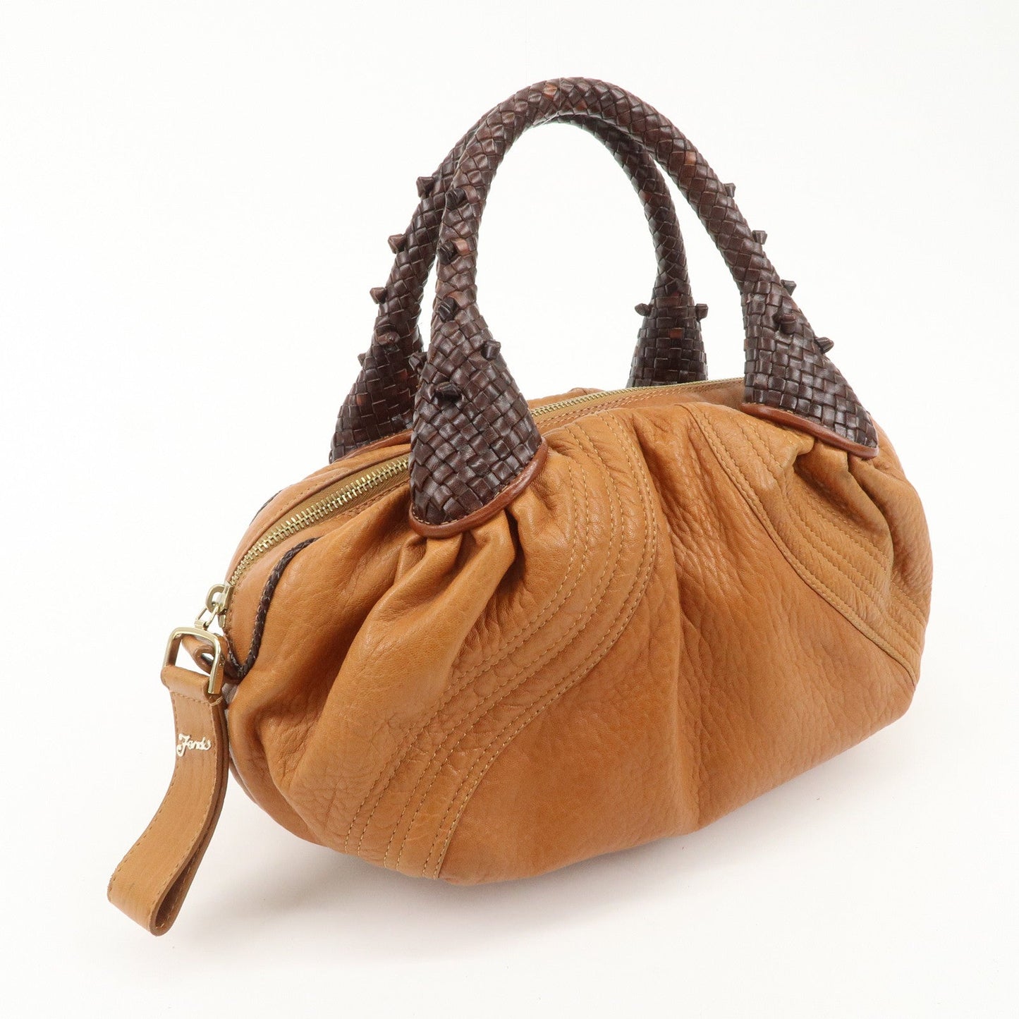 FENDI Leather Mini Spy Bag Hand Bag Brown Dark Brown 8BL078