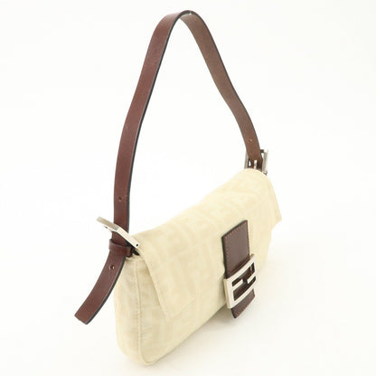 FENDI Zucca Mamma Baguette Canvas Shoulder Bag Beige White 26424