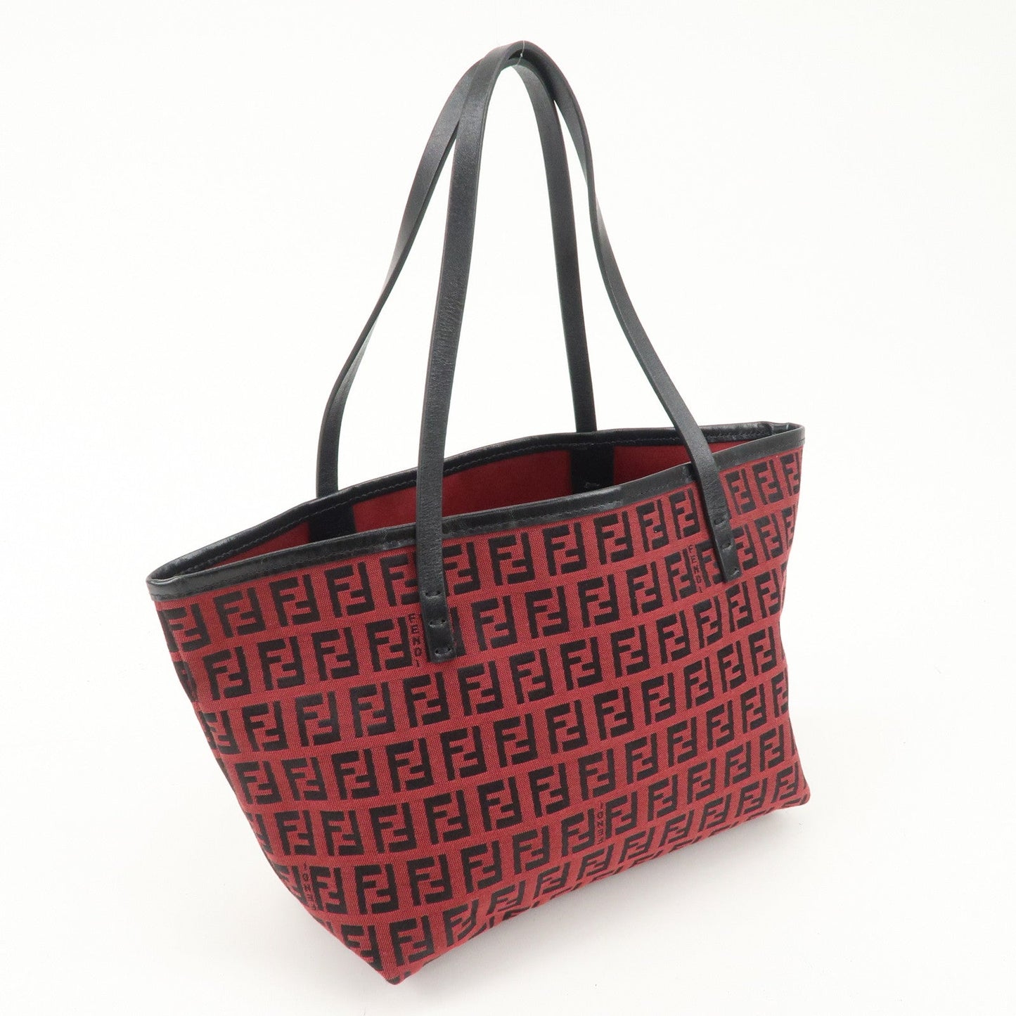 FENDI Zucchino Canvas Leather Mini Tote Bag Red Black 8BH056