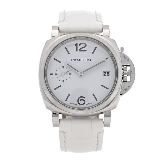 Stainless Steel Alligator 38mm Luminor Due Luna Rossa Automatic Watch White PAM01306