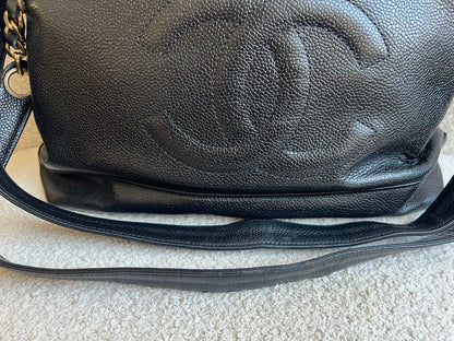Chanel Vintage Black Caviar Chain Tote with Gold Hardware