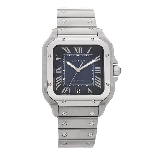 Stainless Steel Alligator 39.8mm Santos De Cartier Automatic Watch Blue