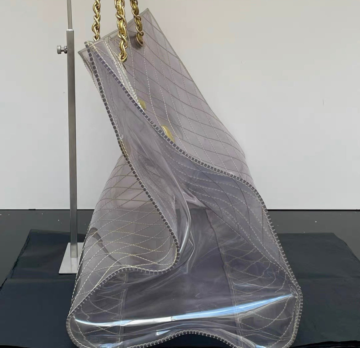 Chanel Rare 1990S Xxxl Oversized See Through Naked Gold Accent Pvc Tote