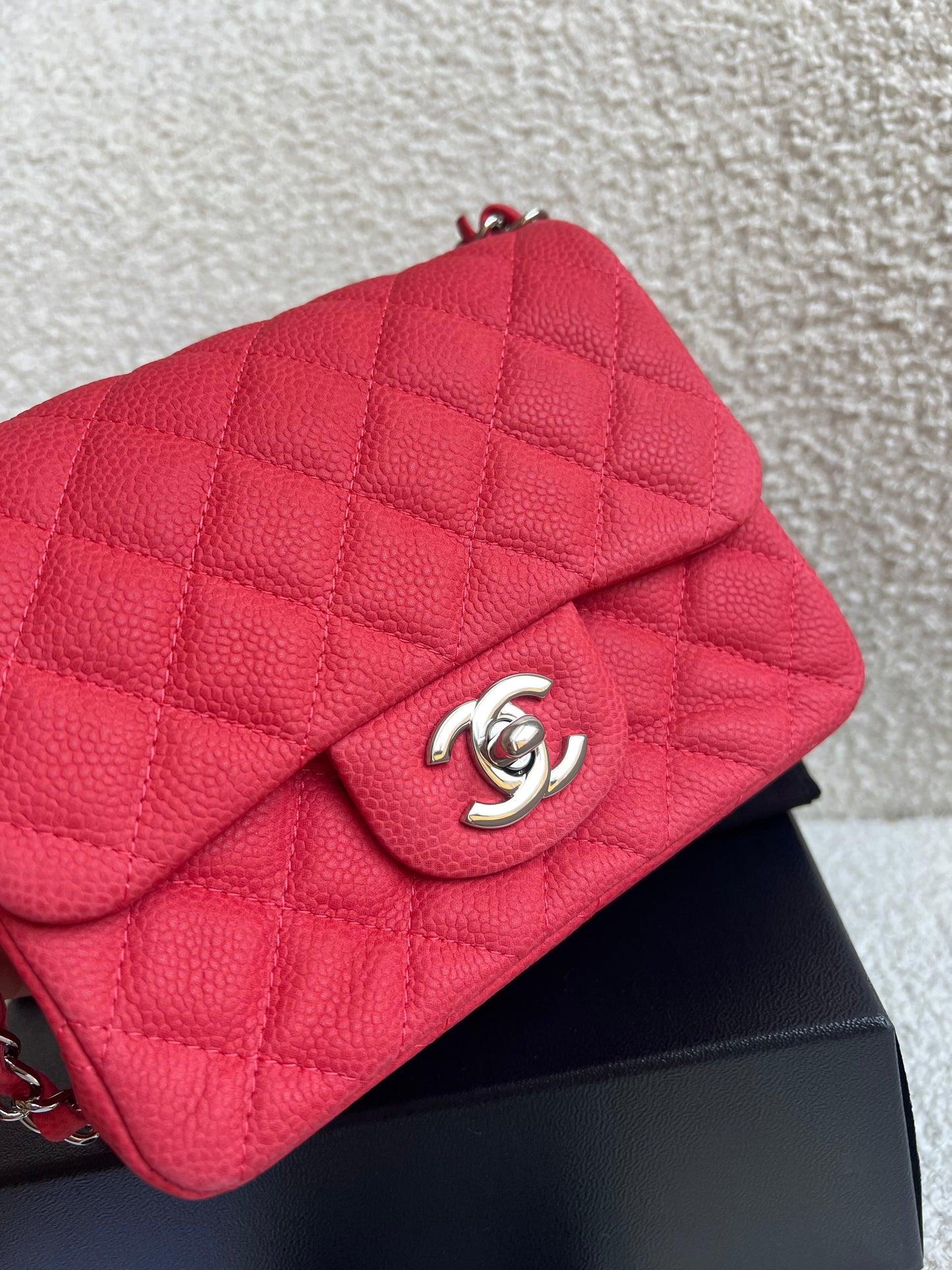Chanel Square Mini Classic Flap in Coral Red Suede Caviar