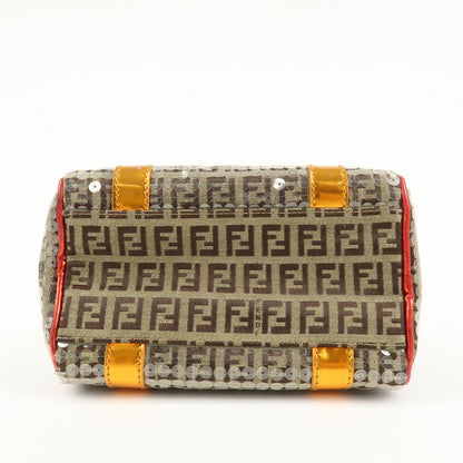FENDI Zucchino Flip Sequin Canvas Patent Leather Boston Bag 8BL071