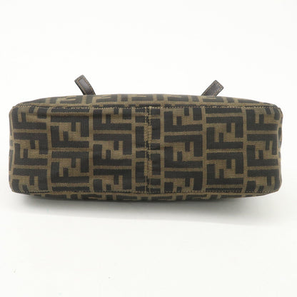 FENDI Zucca Canvas Leather Hand Bag Brown Black Gold Hardware