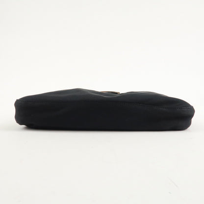 FENDI Polyester Leather Shoulder Bag Black 26727