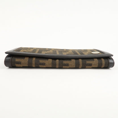 FENDI Zucca Canvas Leather Long Wallet Brown 8M0000