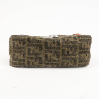 FENDI Mamma Baguette Zucca Wool Leather Shoulder Bag Flower