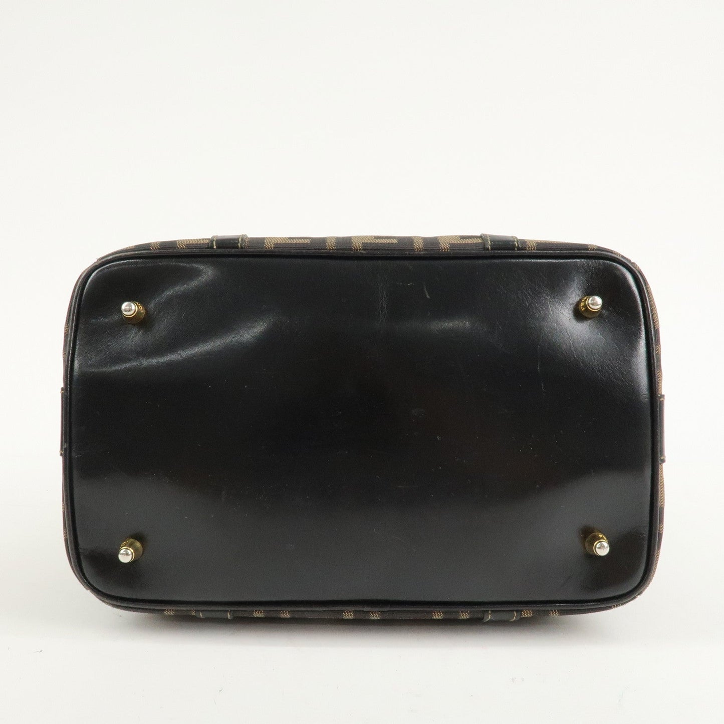 FENDI Zucca Canvas Leather Boston Bag Hand Bag Brown Black