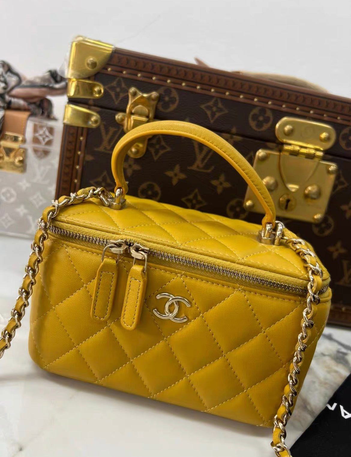 Chanel Vanity Lambskin Gold Shoulder Bag