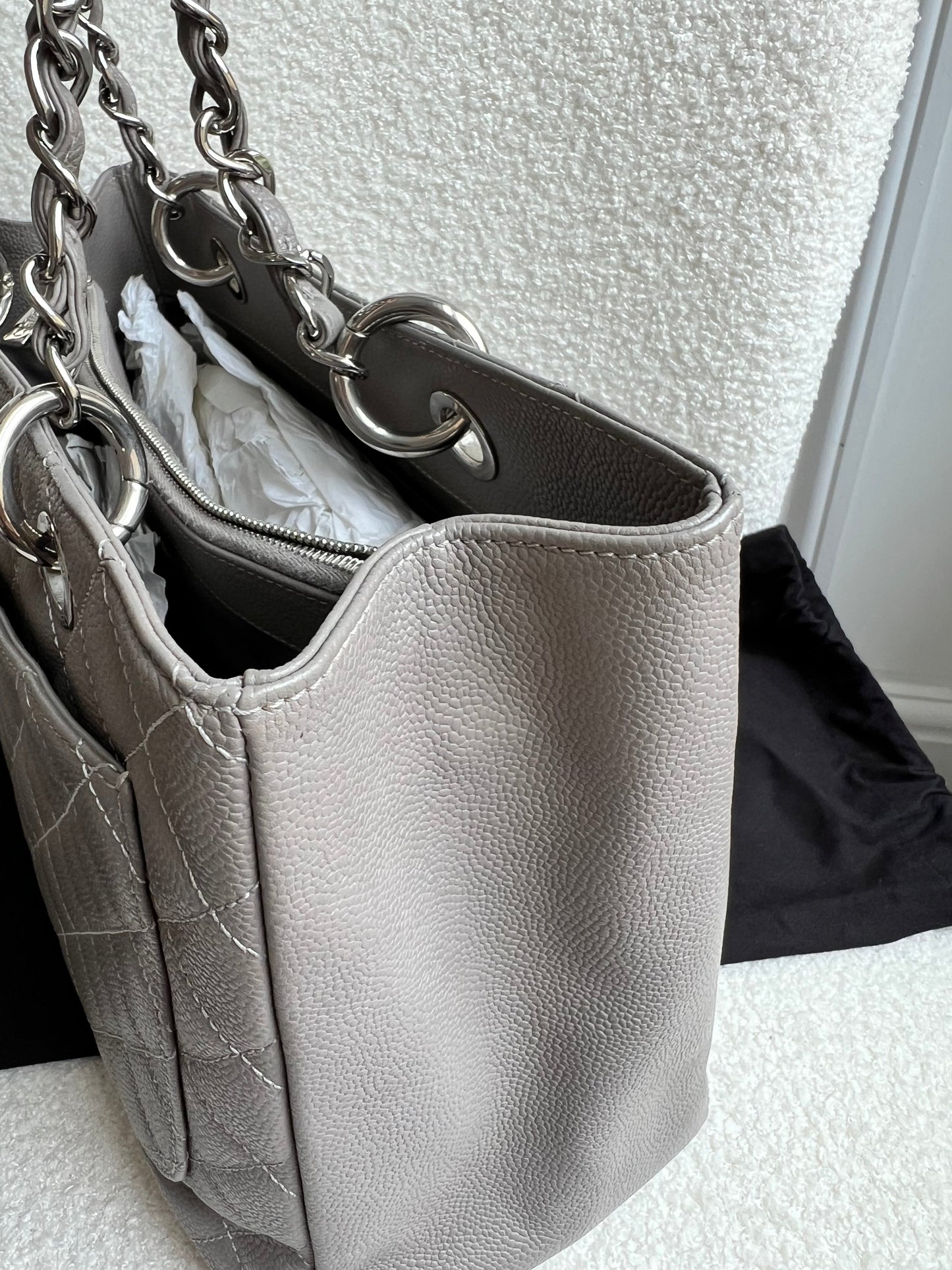 Chanel Grey Caviar Grand Shopper Tote (GST) Silver Hardware