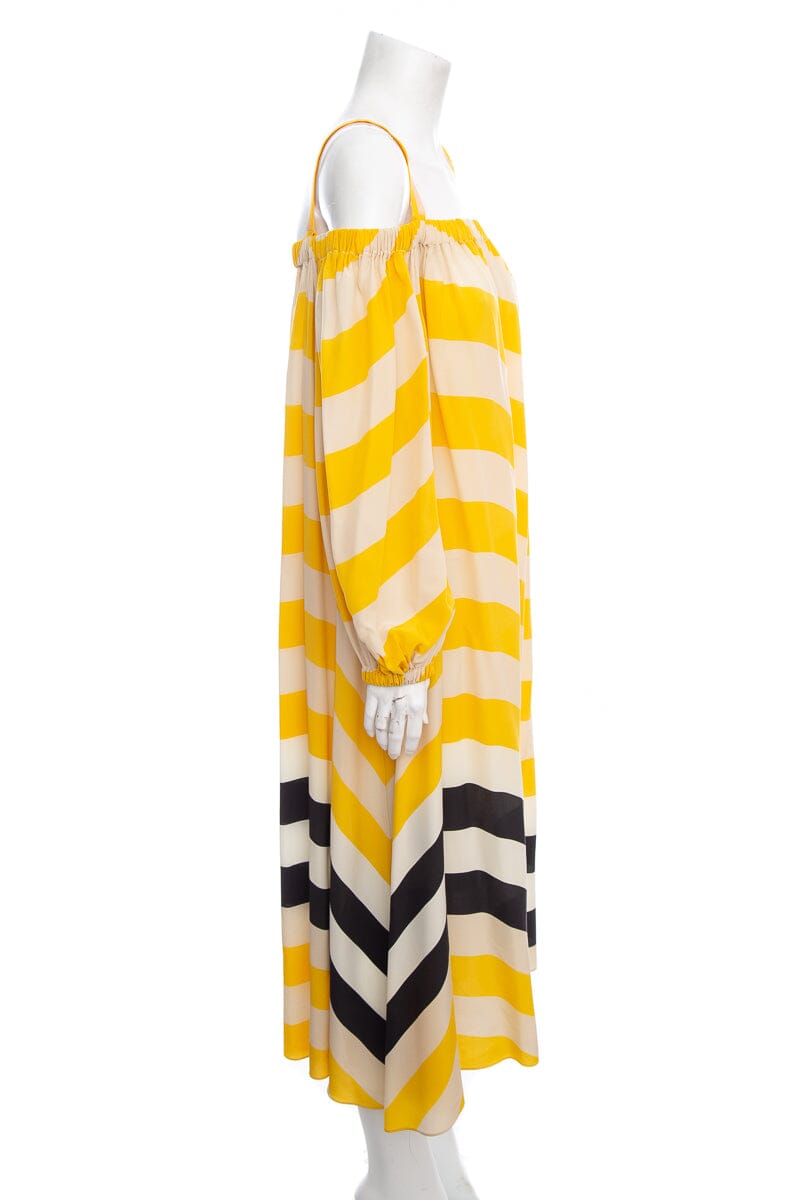 Fendi Tan and Yellow Stripped Printed Silk Dress SZ 42