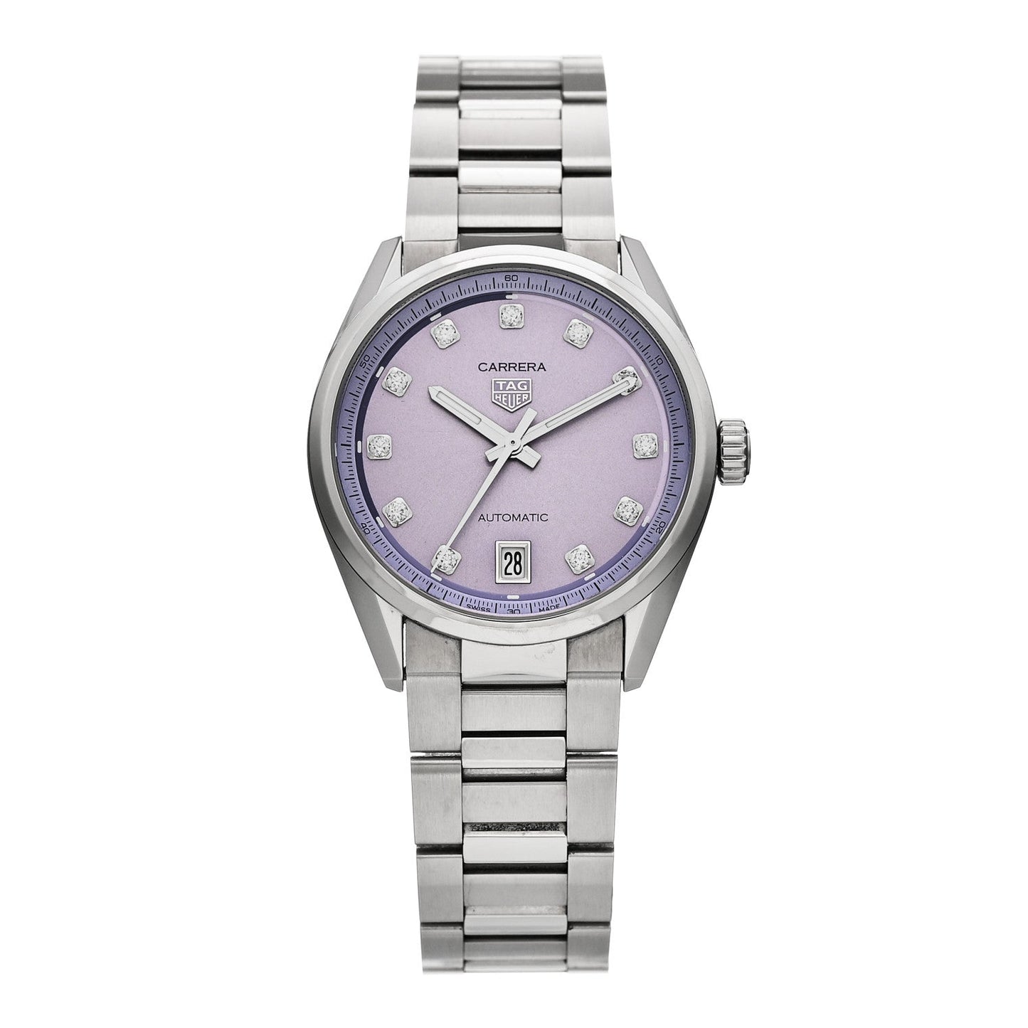 Stainless Steel Diamond 36mm Carrera Date Automatic Watch Purple WBN2319