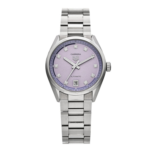 Stainless Steel Diamond 36mm Carrera Date Automatic Watch Purple WBN2319