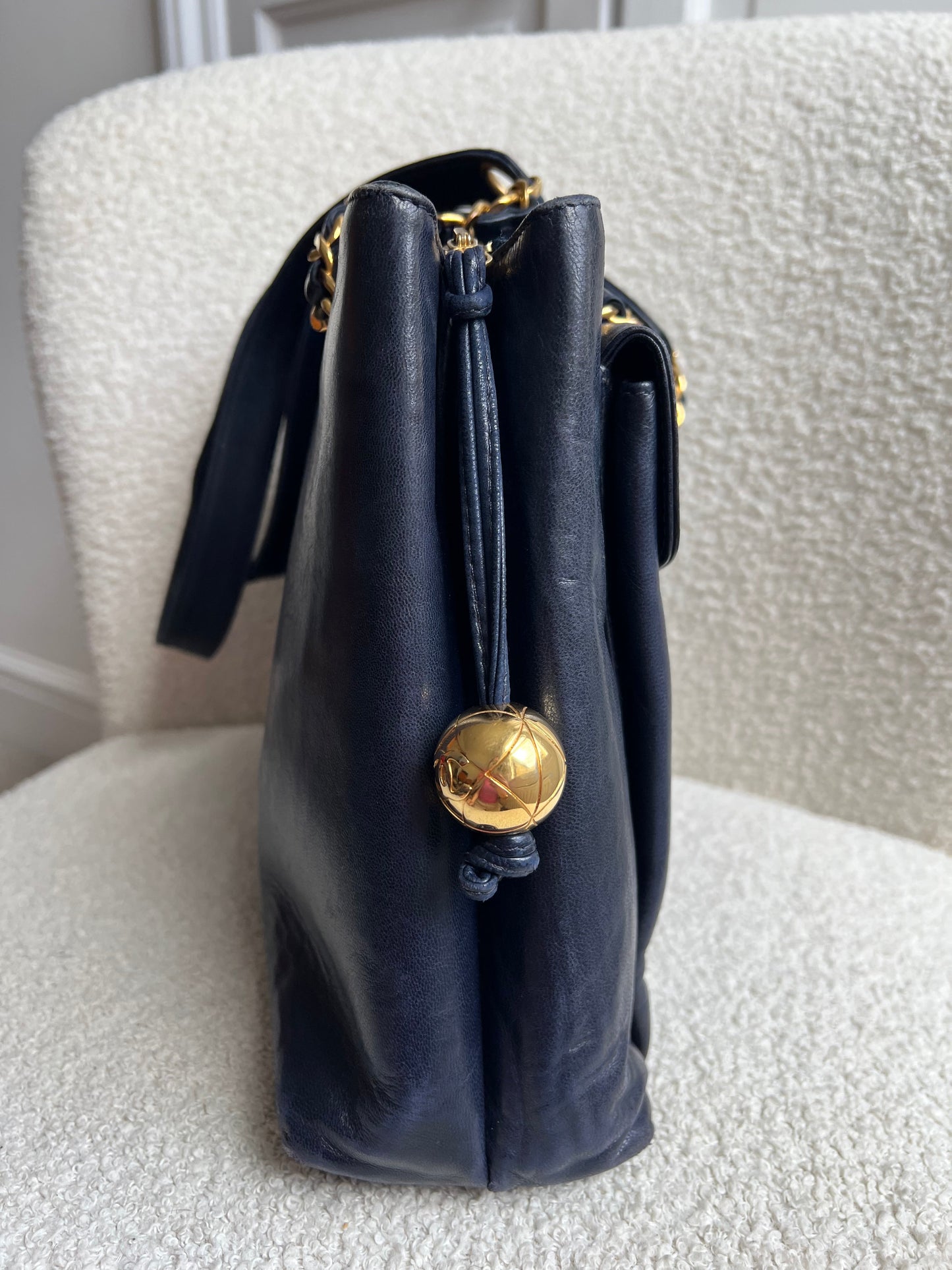 Chanel Vintage Navy Lambskin Chain Tote with 24k Gold Hardware