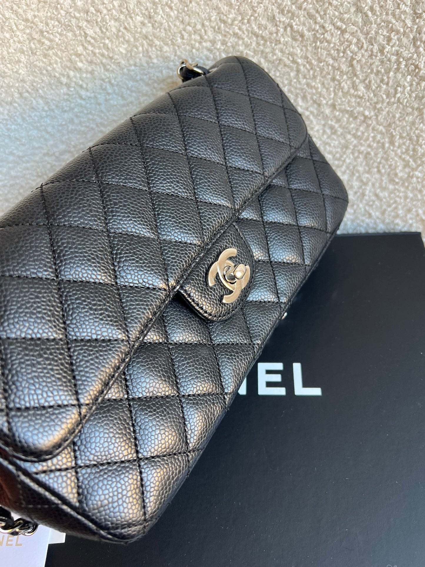 Chanel East West Flap in Black Caviar Silver Hardware