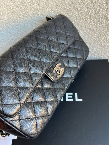 Chanel East West Flap in Black Caviar Silver Hardware