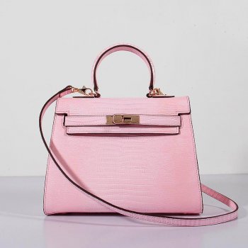 Luxury Hermes Kelly 28Cm Lizard Leather Bag Pink Gold