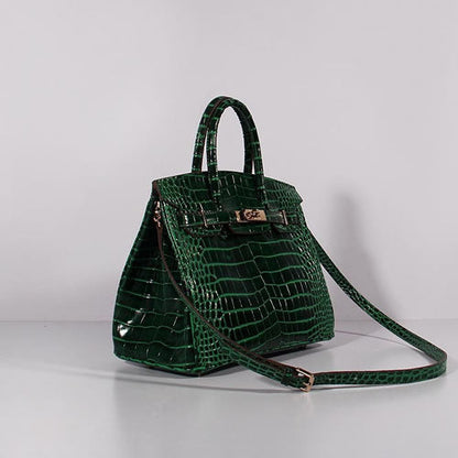 Luxury Hermes Birkin 30Cm Crocodile Leather Bag With Strap Green Gold