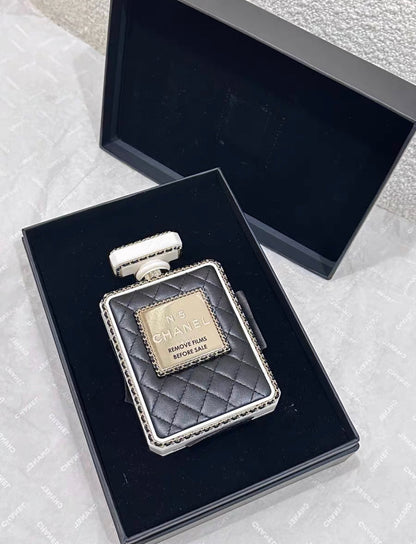 Chanel Black Quilted Leather And White Perspex Perfume Bottle Minaudiere Gold Hardware