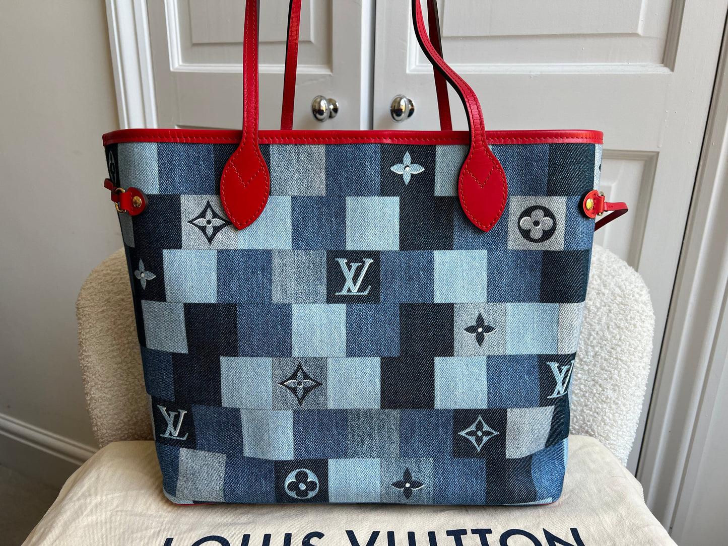 Louis Vuitton Neverfull MM Denim Rouge Patchwork