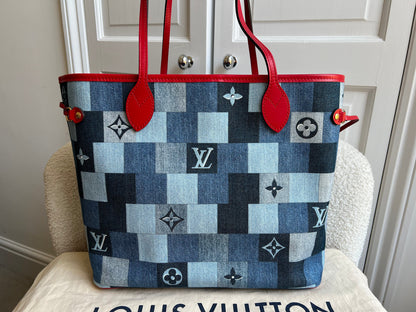 Louis Vuitton Neverfull MM Denim Rouge Patchwork