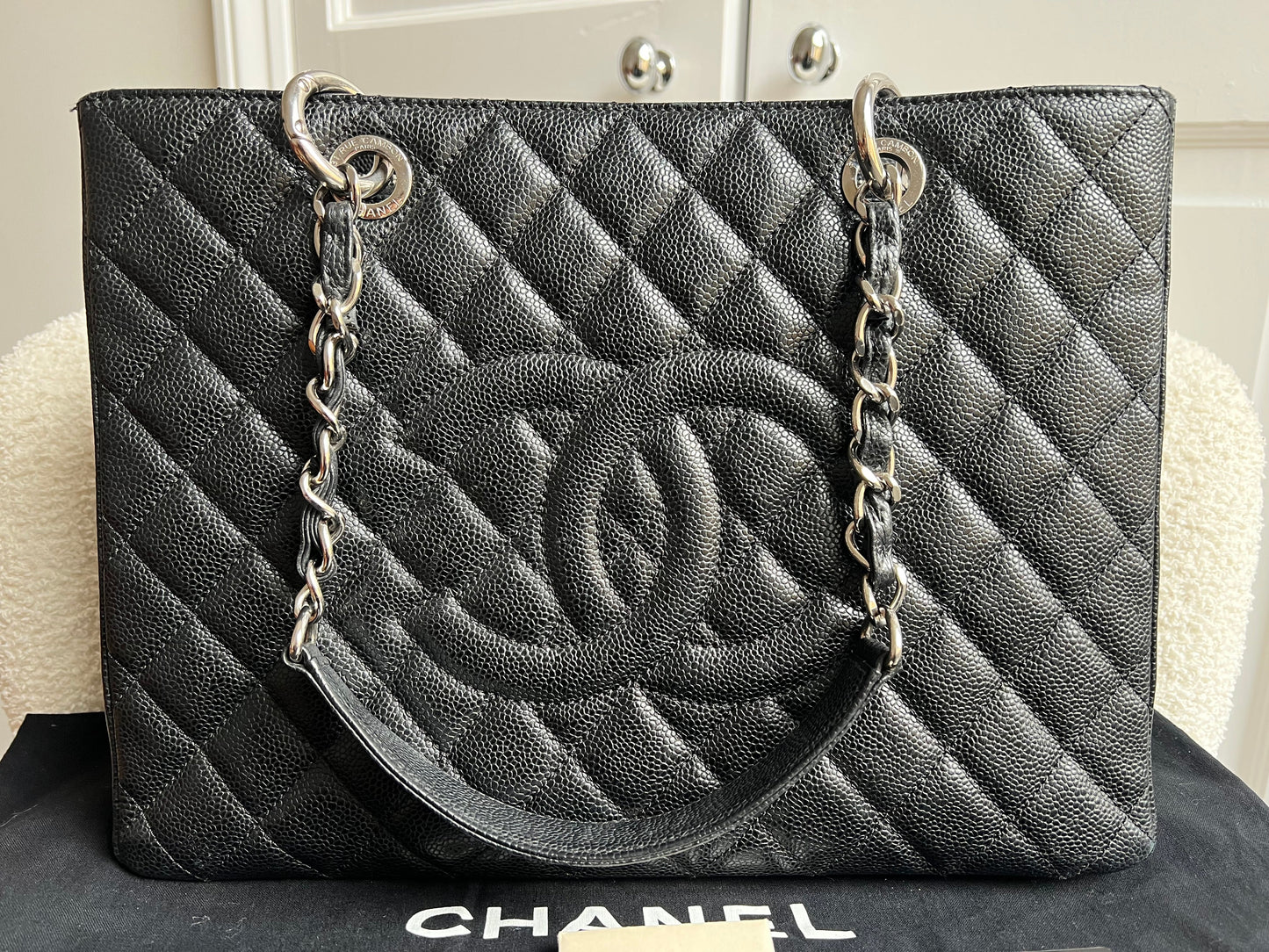 Chanel Black Caviar Grand Shopper Tote (GST) Silver Hardware
