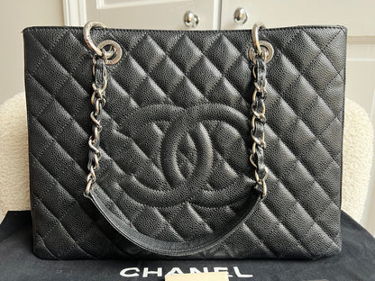 Chanel Black Caviar Grand Shopper Tote (GST) Silver Hardware