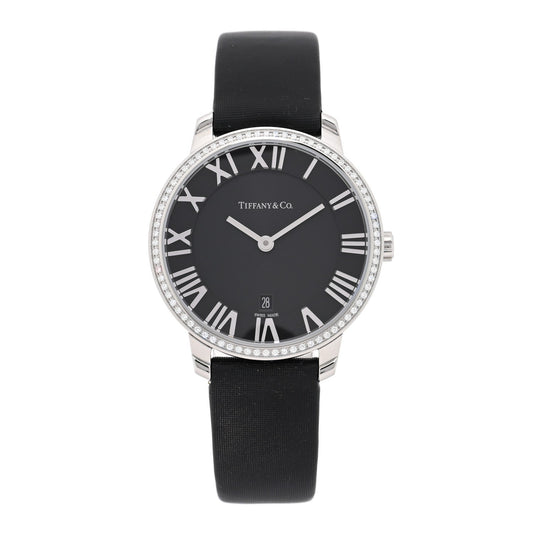 Stainless Steel Satin Diamond Bezel 31mm Atlas 2-Hand Quartz Watch Black