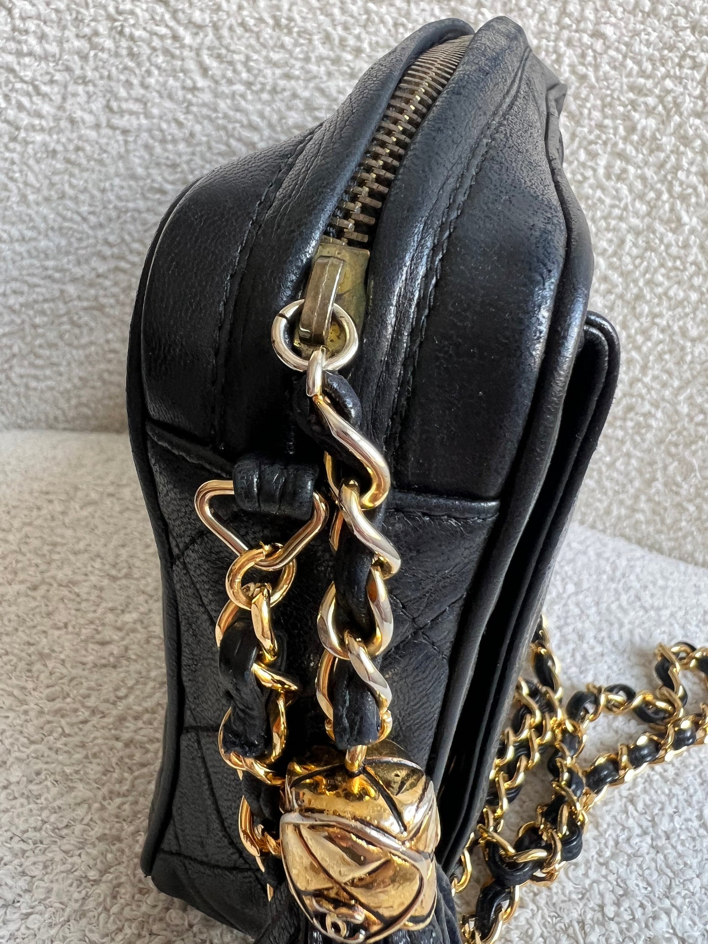 Chanel Vintage Black Lambskin Camera Bag with 24k Gold Hardware