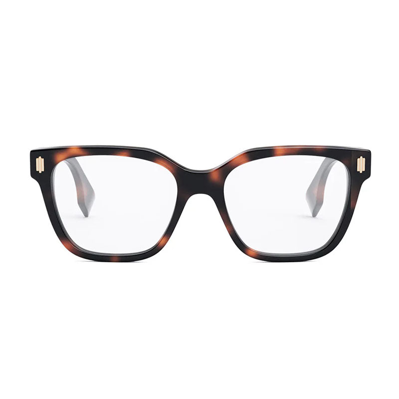 Fendi Eyeglasses Square Full Rim, Havana Frame and Clear Demo Lens Lens FE50055F053