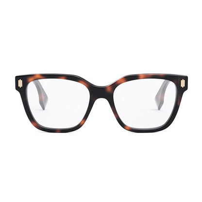 Fendi Eyeglasses Square Full Rim, Havana Frame and Clear Demo Lens Lens FE50055F053