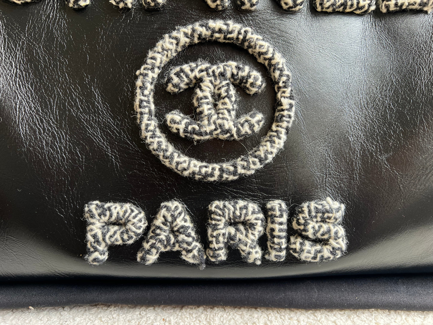 Chanel Deauville Tote in Black Glazed Calfskin and Monochrome Boucle Tweed (RRP £5800)