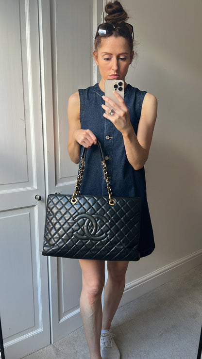 Chanel XL Black Caviar Grand Shopper Tote Gold Hardware (GST)