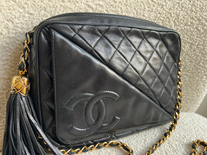 Chanel Vintage Black Lambskin Camera Bag with 24k Gold Hardware
