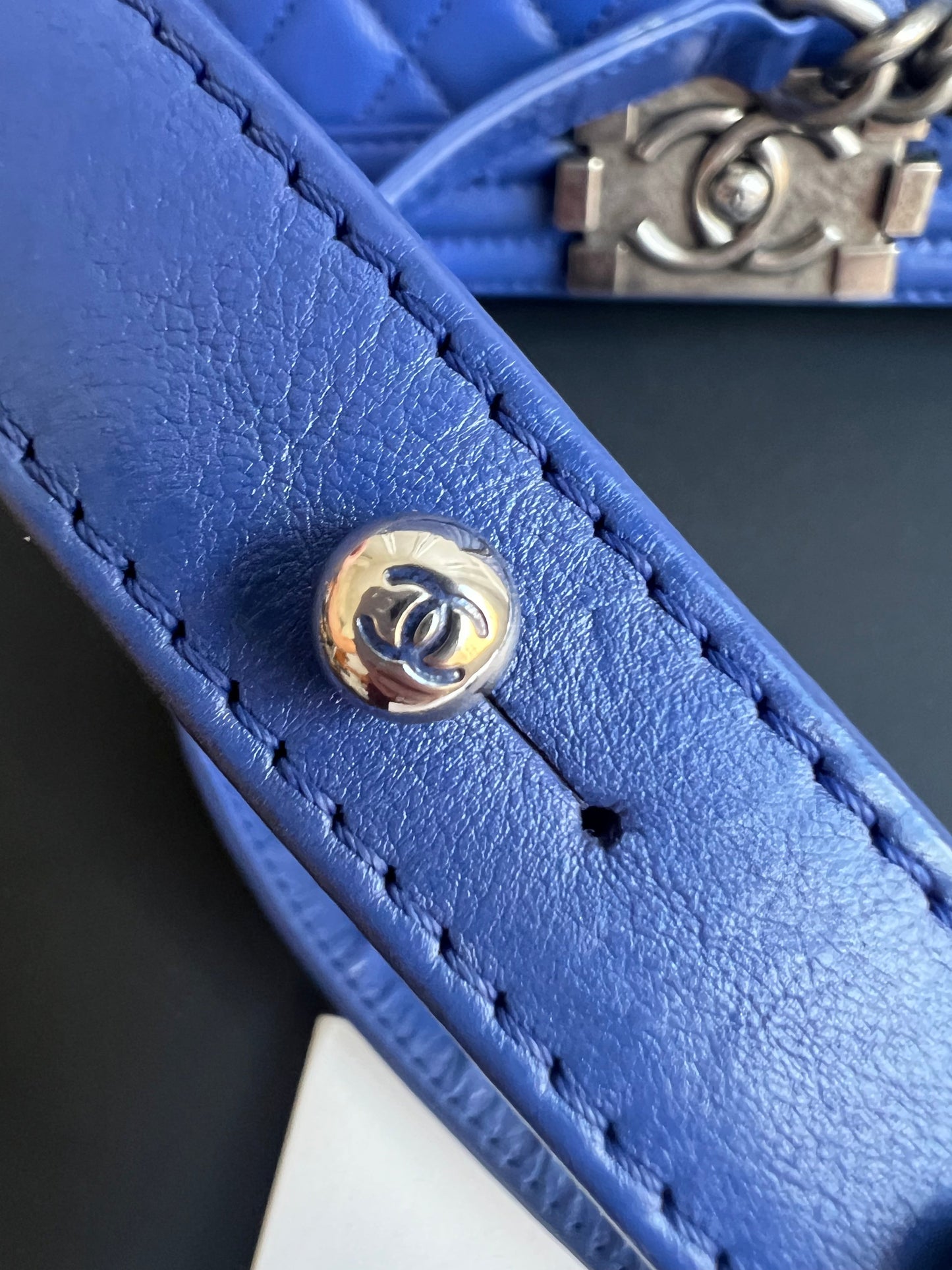 Chanel Blue Lambskin Large Boy Bag