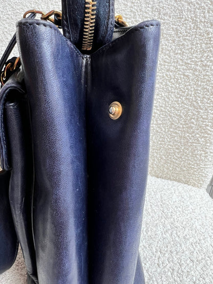 Chanel Vintage Navy Lambskin Chain Tote with 24k Gold Hardware