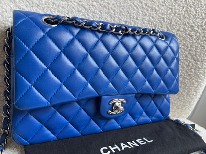 Chanel Medium Classic Flap in Cobalt Blue Lambskin with silver hardware (RRP £9090)