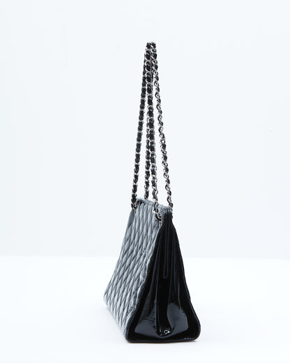 Chanel Black Patent Quilted CC Timeless Shopper Tote Chain Bag