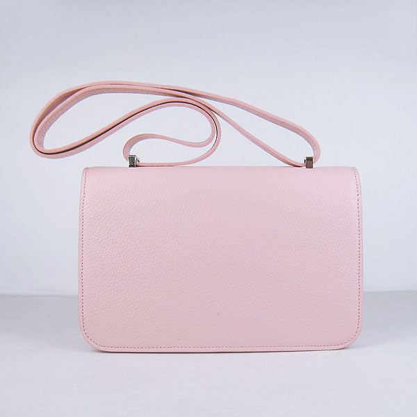 Luxury Hermes Calf Leather Message Bag Pink Silver
