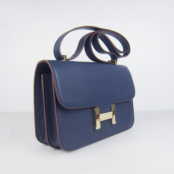 Luxury Hermes Calf Leather Message Bag Dark Blue Golden