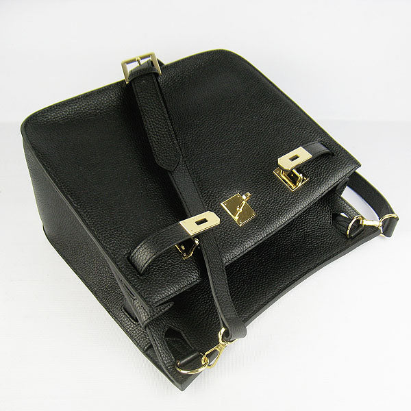 Luxury Hermes Leather Shoulder Bag Black Golden