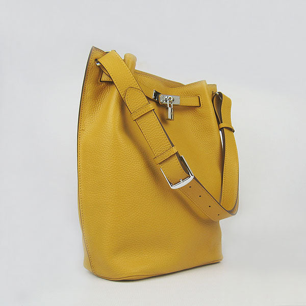 Luxury Hermes Nappa Leather Shoulder Bag Yellow Silver
