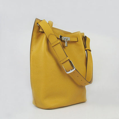 Luxury Hermes Nappa Leather Shoulder Bag Yellow Silver