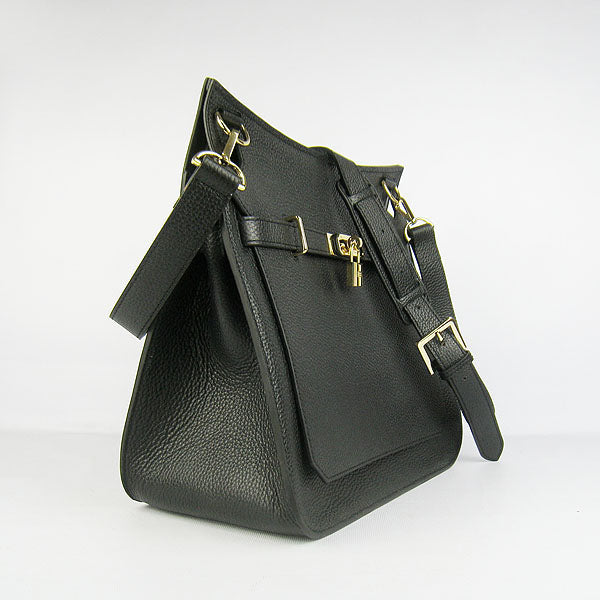 Luxury Hermes Leather Shoulder Bag Black Golden