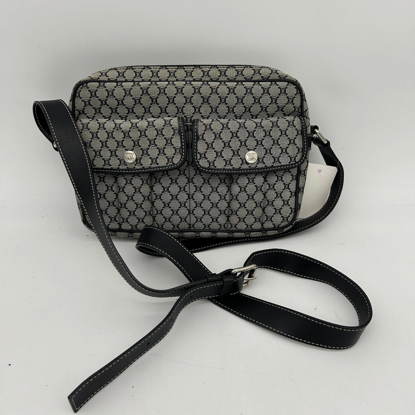 Celine Macadam Canvas Crossbody Bag Black Grey Medium
