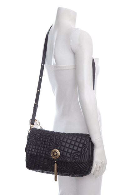 Versace Black Quilted Paisley Crossbody Handbag